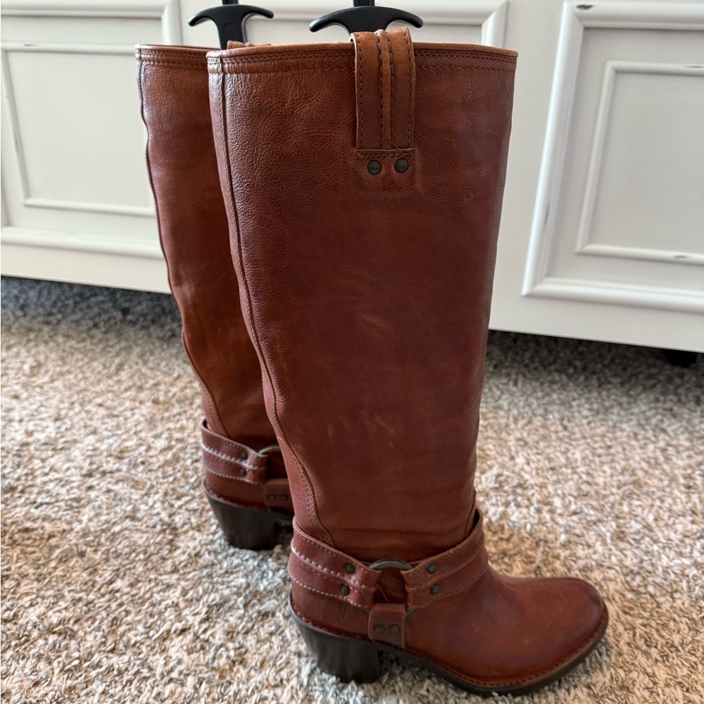 Frye Carmen Harness Tall Cognac Boots